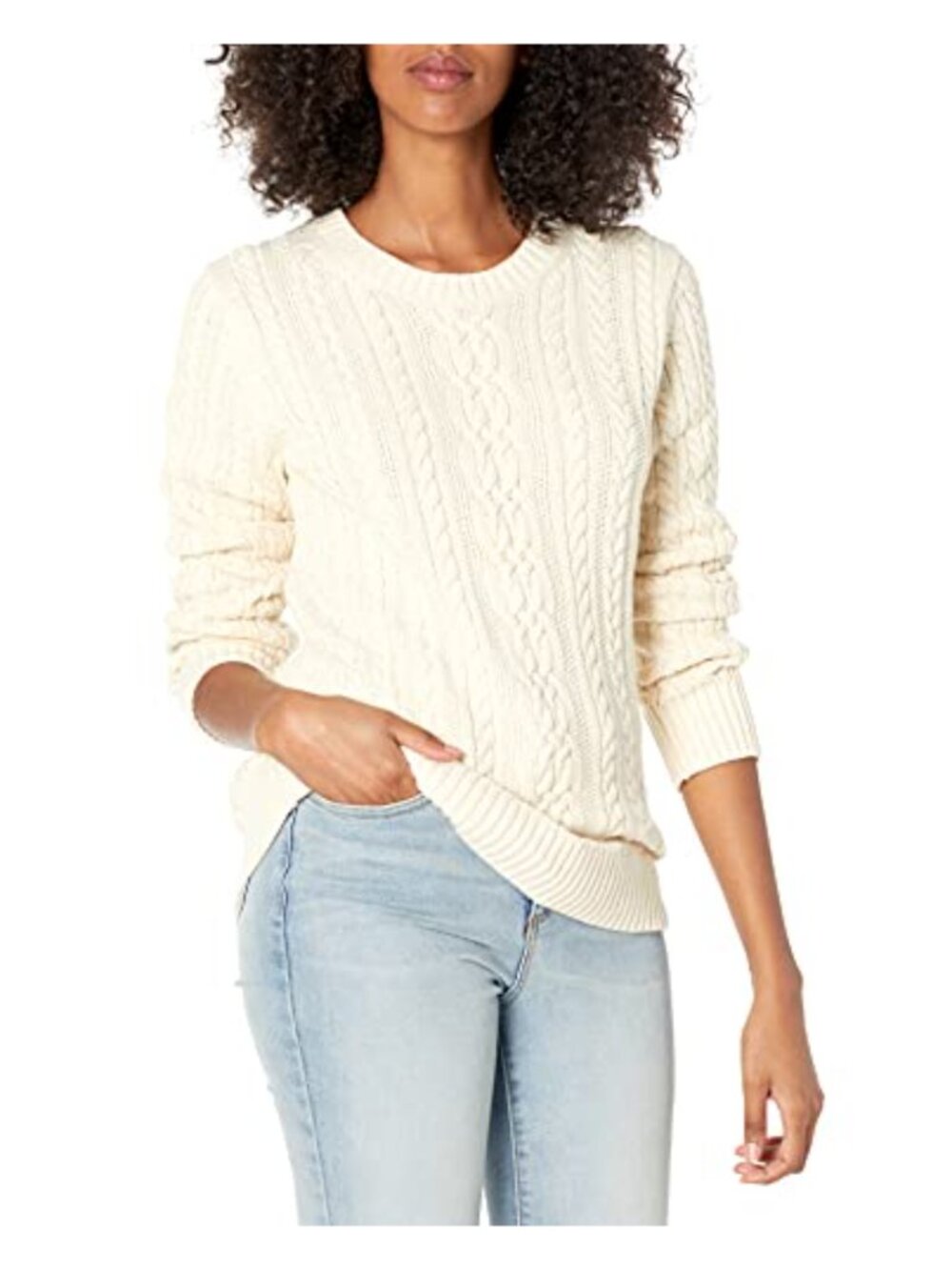 Fisherman Cable Knit Crewneck Pullover Sweater Long Sleeve